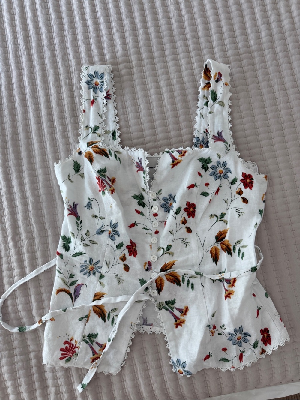 Reformation White Floral Lace-Trim Corset Camisole - Picture 2 of 7